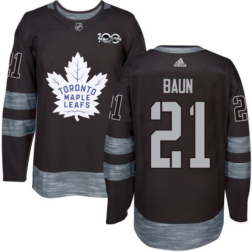 Adidas Maple Leafs #21 Bobby Baun Black 1917-100th Anniversary Stitched NHL Jersey - Click Image to Close